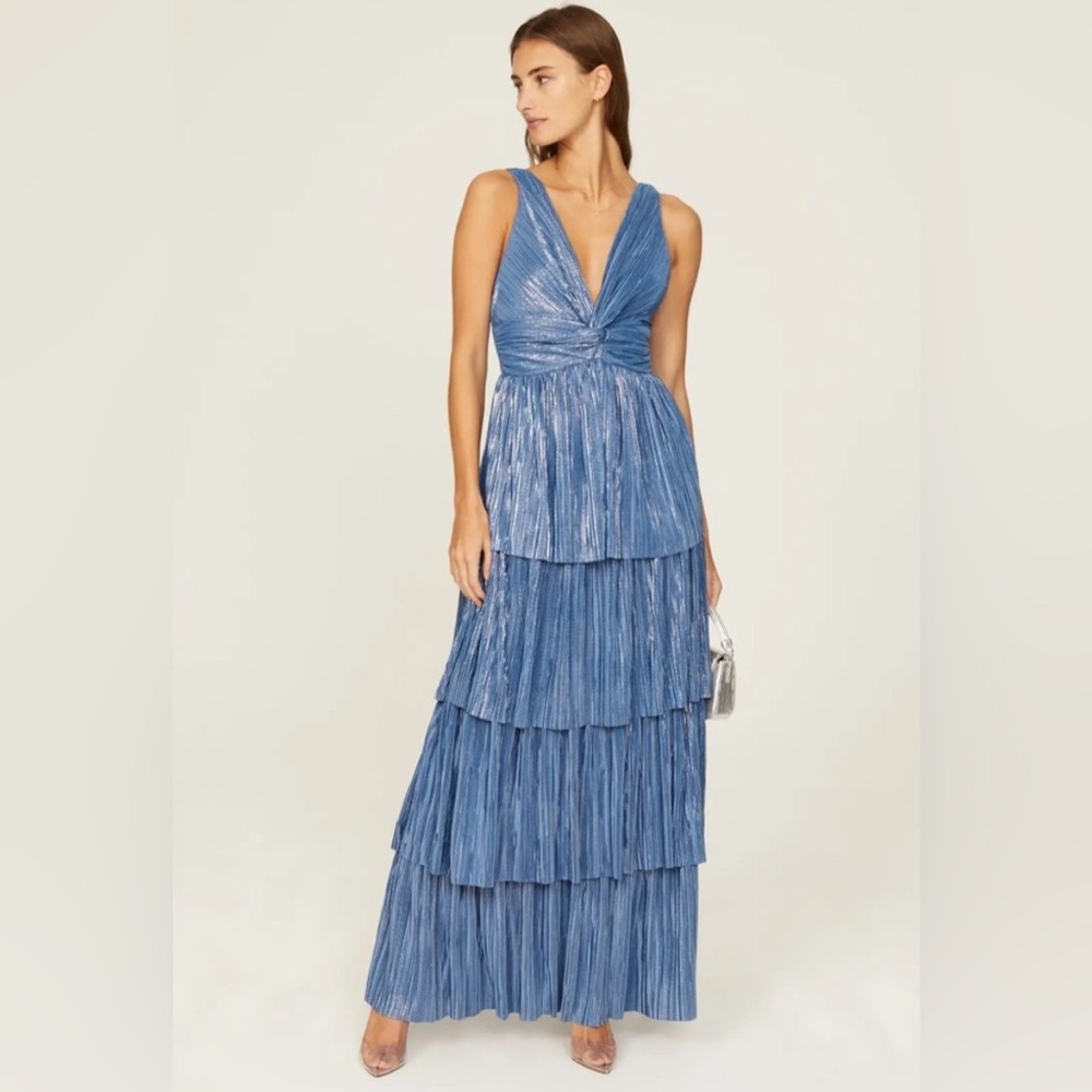 Sabina Blue Ruffled Tiered Maxi Gown